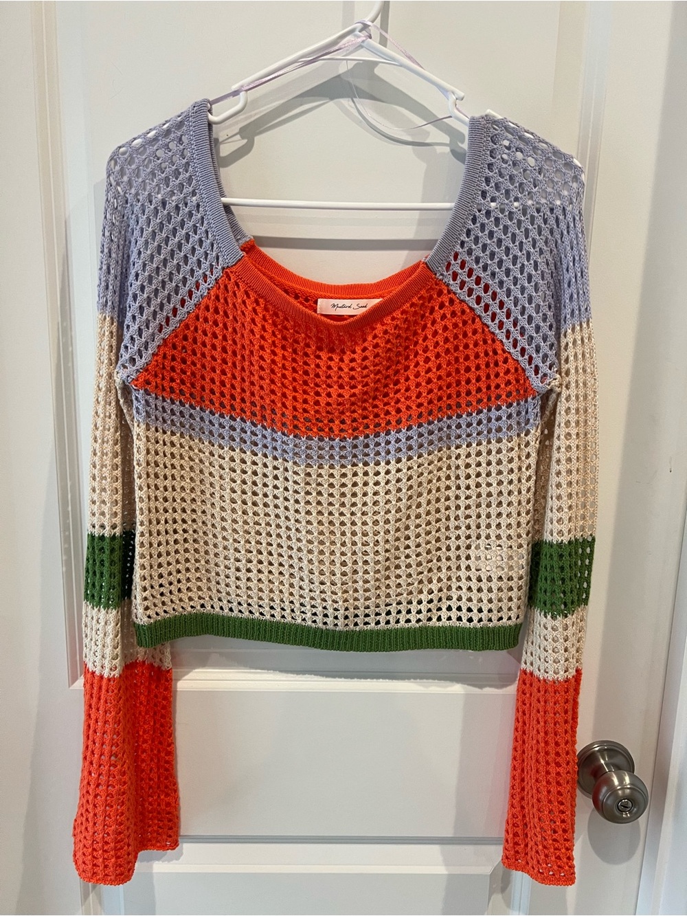 Mustard Seed Open-Knit Cropped Sweater Size Large